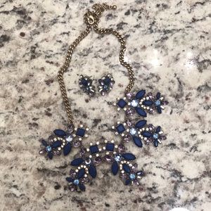 Crystal blue and purple necklace and earring set